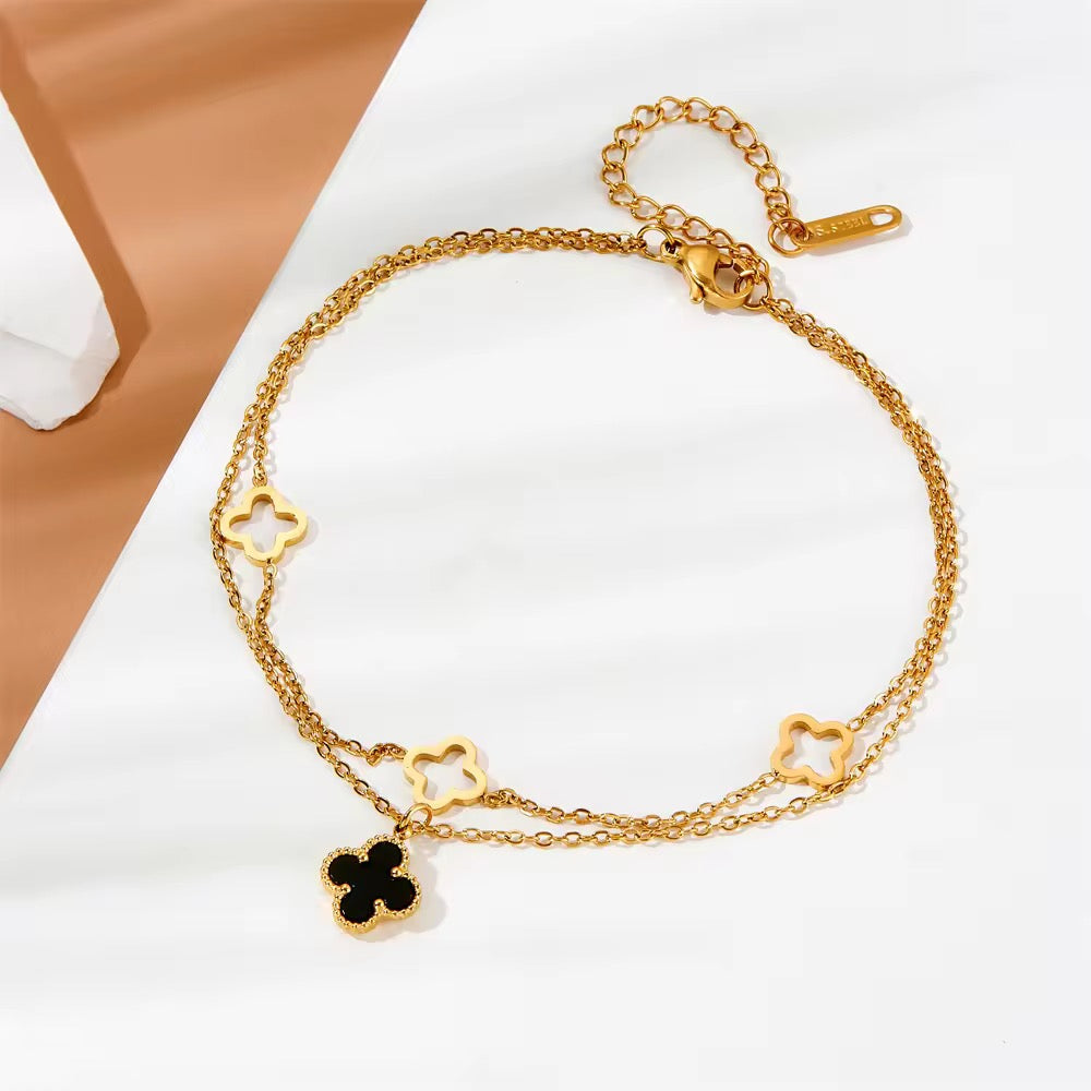 Golden Clover Double-Layer Anklet