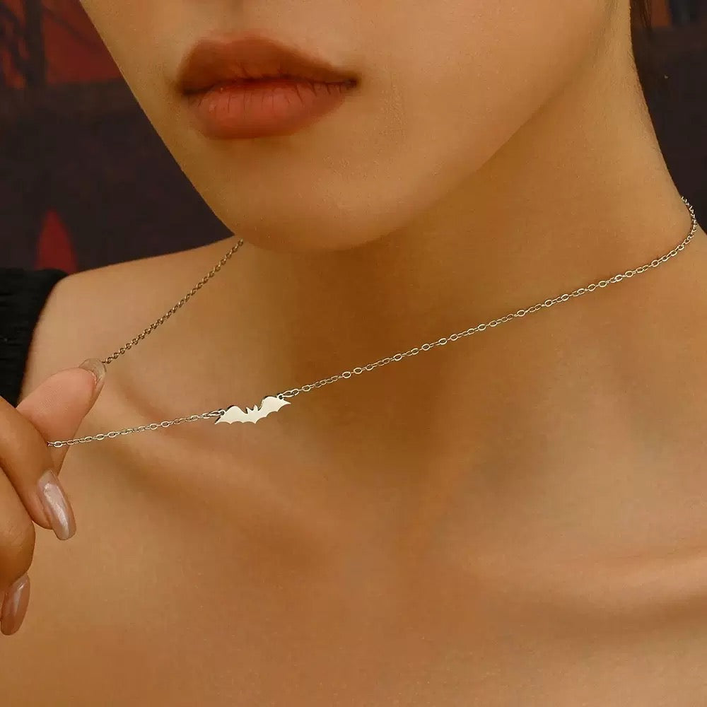 Silver Bat Pendant Necklace