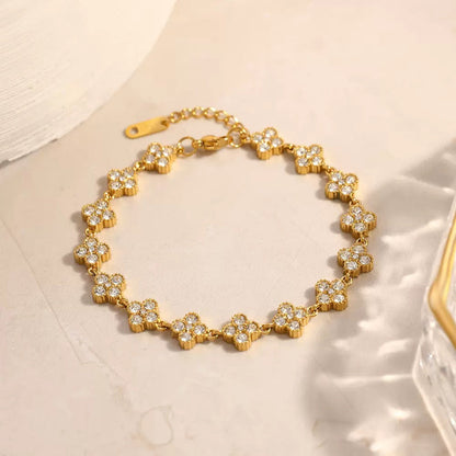 18K Gold Plated Crystal Flower Link Bracelet