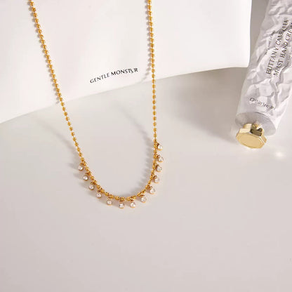 Dainty Beaded Solitaire Drop Necklace