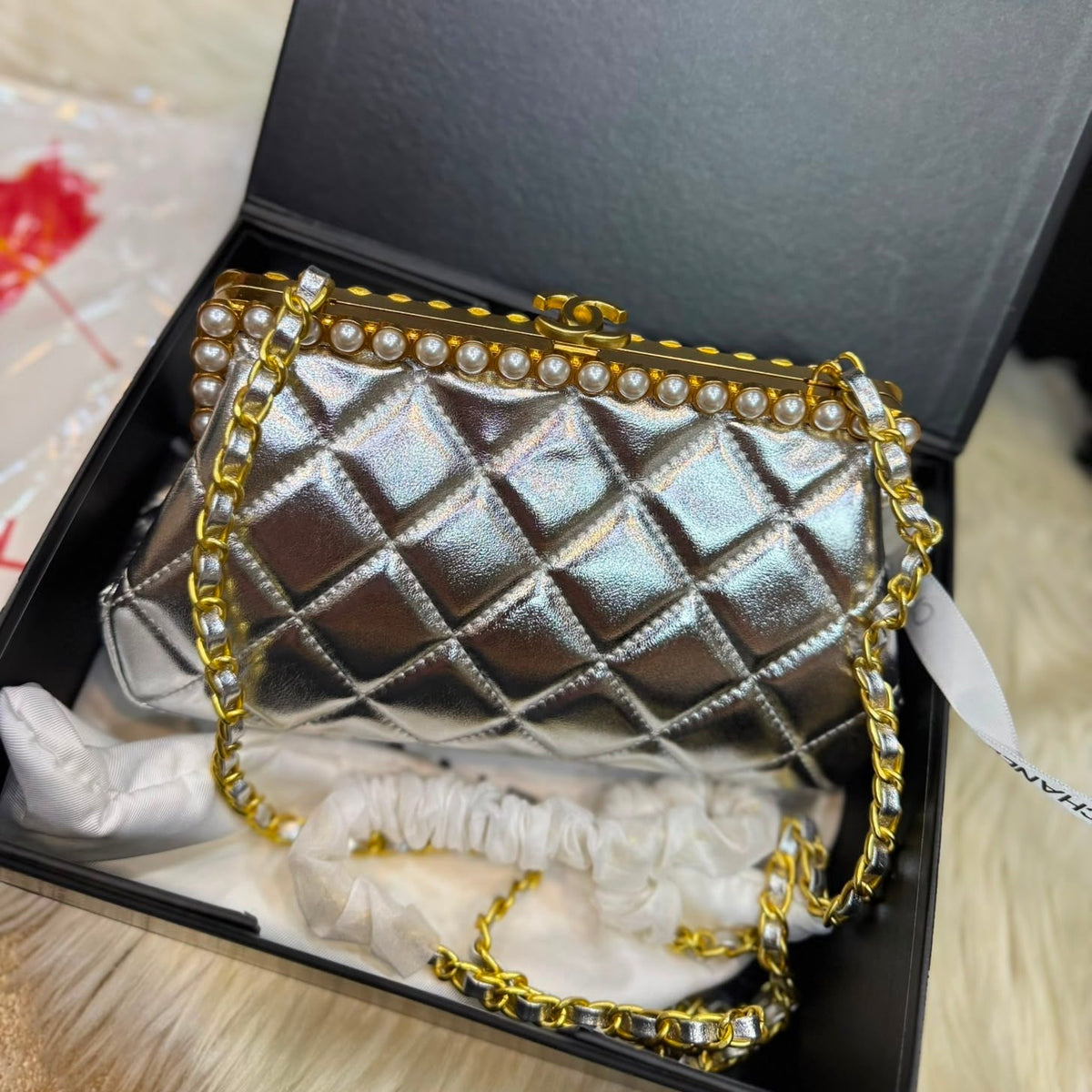 Chanel Clutch in Pearly Lambskin-Box Packaging