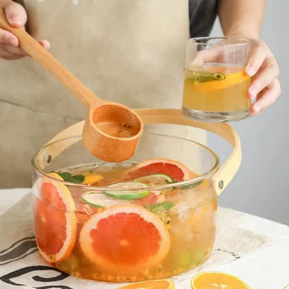 Elegant Glass Serving Bowl with Wood Handle (1161)
