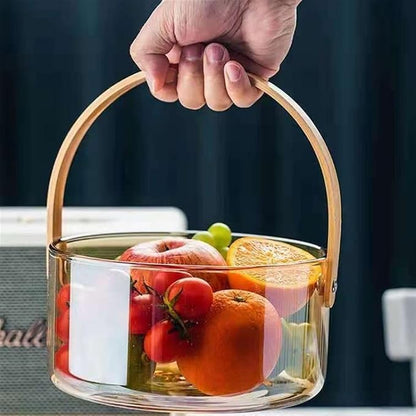Elegant Glass Serving Bowl with Wood Handle (1161)