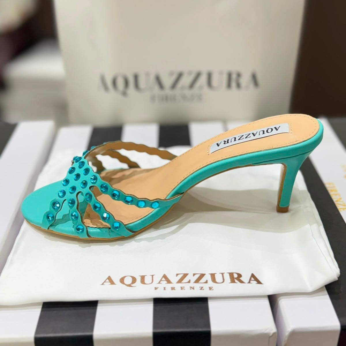 AQUAZZURA Tequila Mule 75 Heels - Box packaging