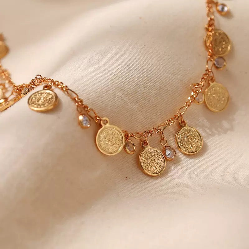 Gold-Plated Coin Charm Anklet