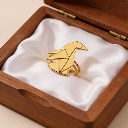 18K Gold Plated Origami Penguin Adjustable Ring