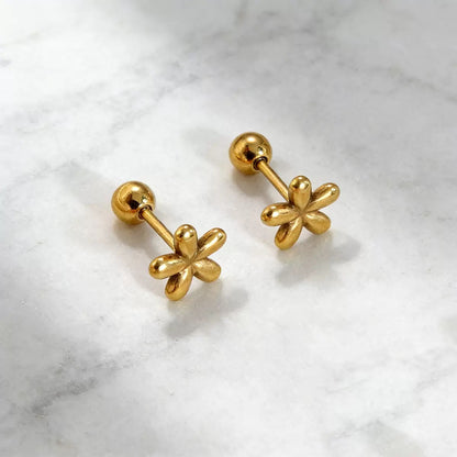 Gleaming Five-Petal Flower Gold Stud Earrings
