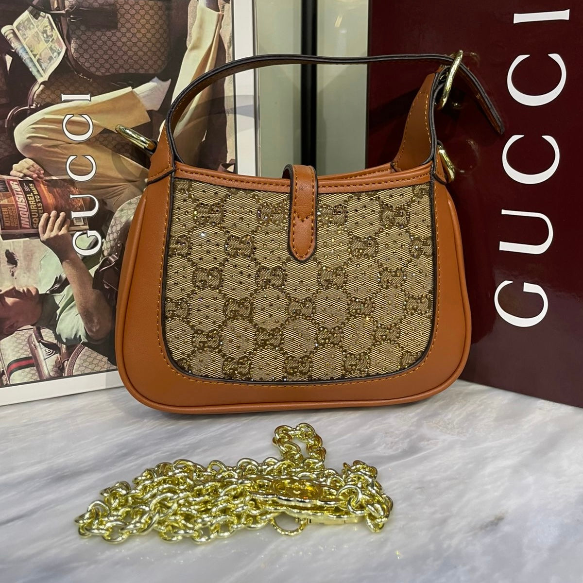GUCCI Jackie 1961 Crystal GG Mini Shoulder Bag-Box Package