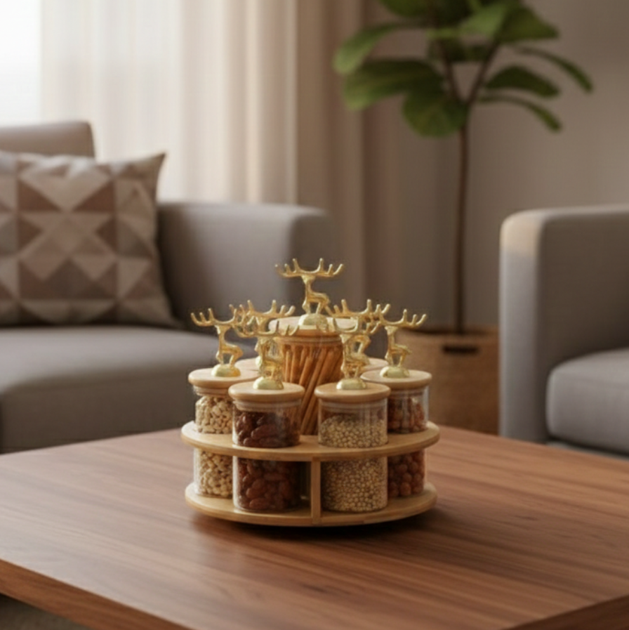 TintedGold 7-Pcs Rotating Storage Jars Station (1109)