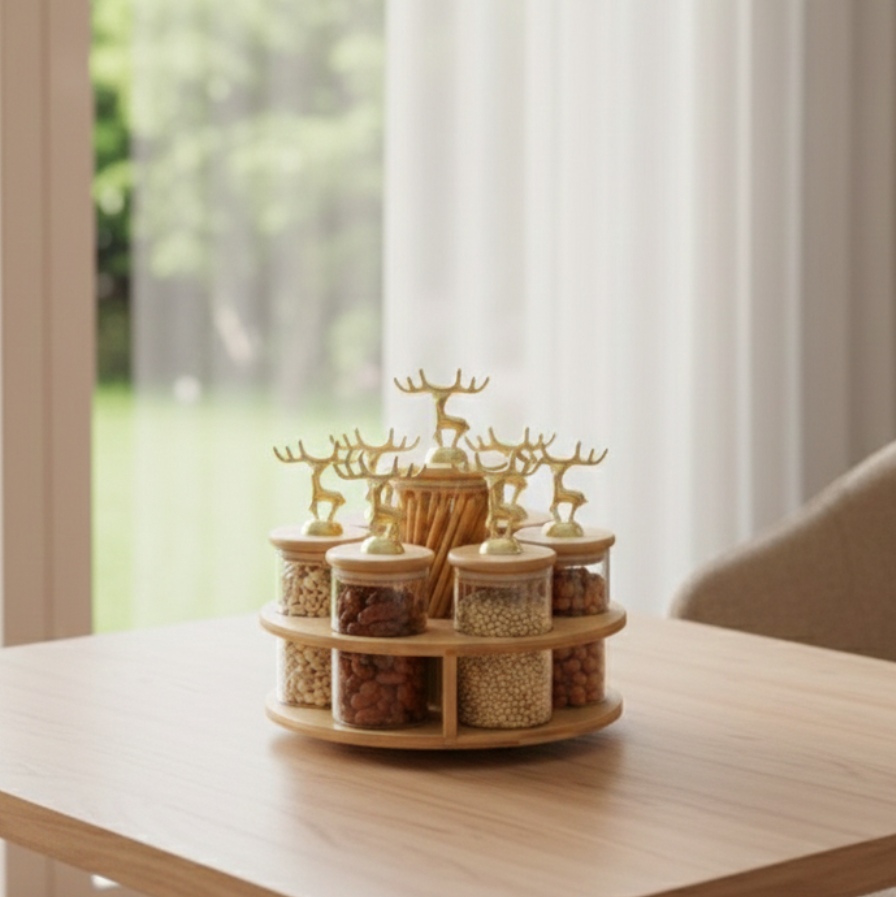 TintedGold 7-Pcs Rotating Storage Jars Station (1109)