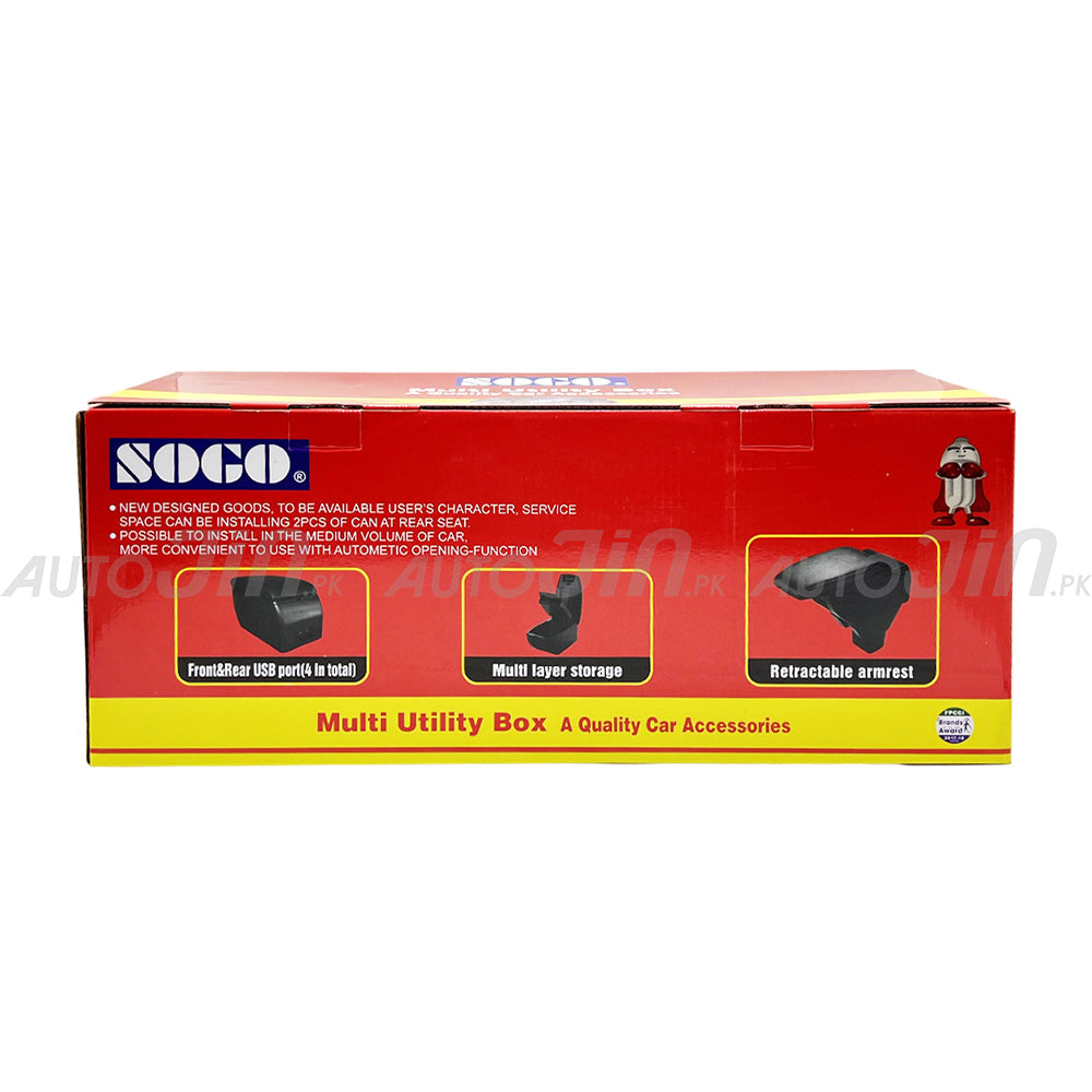 Sogo Honda BR-V 2017-2026 Leather Armrest Console With Usb 4 Ports - Black