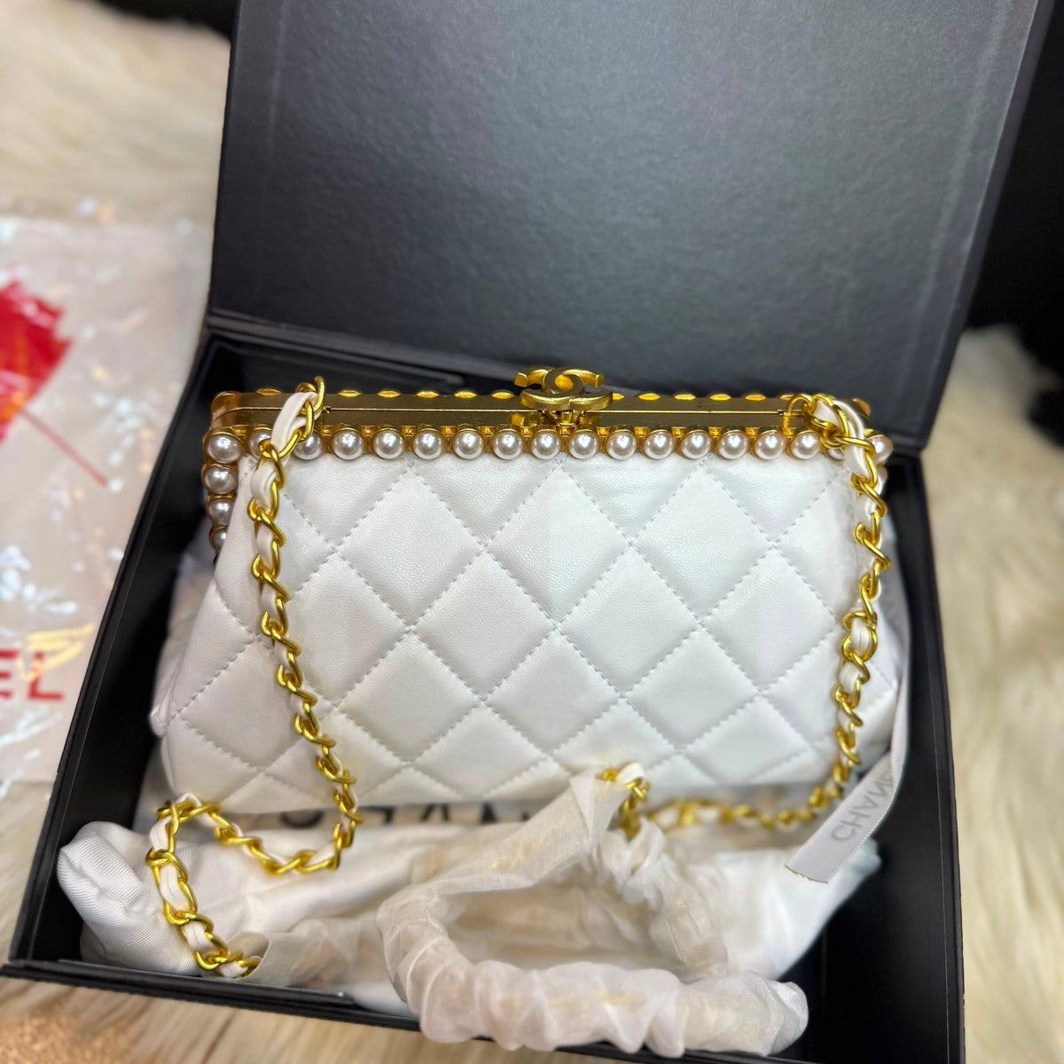 Chanel Clutch in Pearly Lambskin-Box Packaging