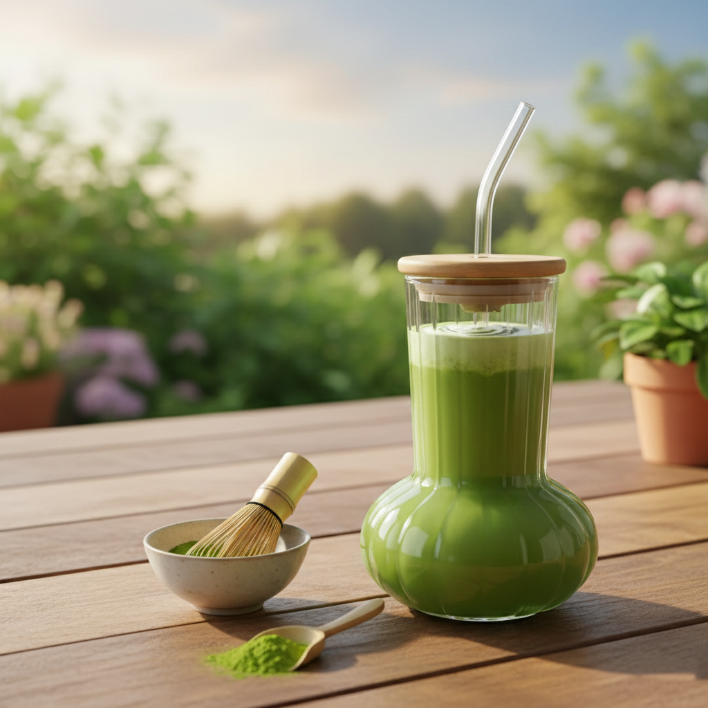 Modish Glass Tumbler with Wooden Lid & Glass Straw