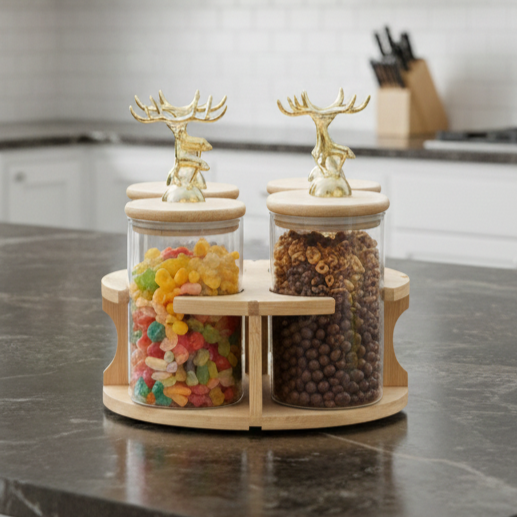 Royal Deer 4-Pcs Rotating Storage Jars Station (1107)