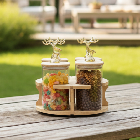 Royal Deer 4-Pcs Rotating Storage Jars Station (1107)