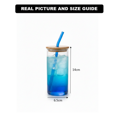 Round Glass Tumbler & Straw with Wooden Airtight Lid