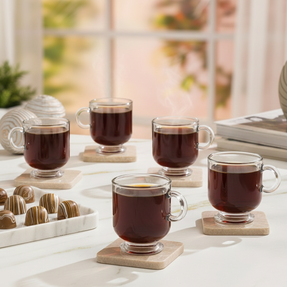 BaristaPrime 6‑Pcs Glass Tea Cup Set (2484) by Limon