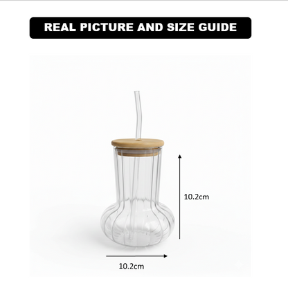Modish Glass Tumbler with Wooden Lid & Glass Straw