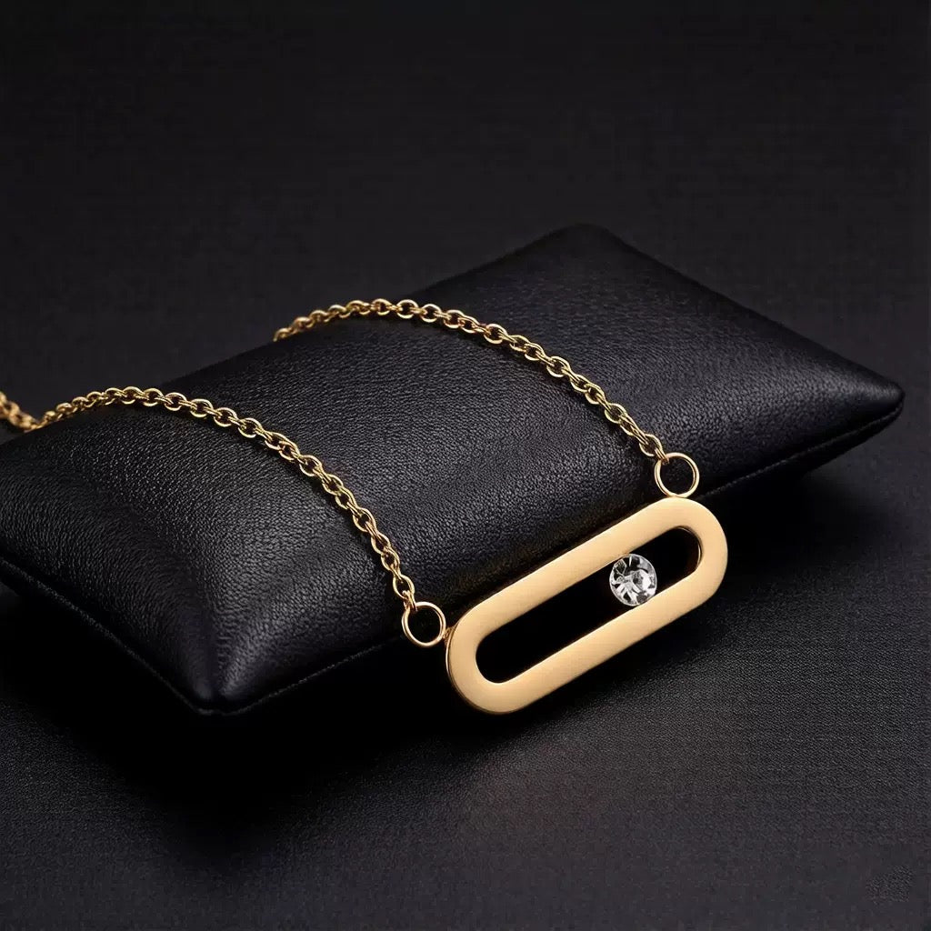 Gold-Tone Crystal Bar Necklace