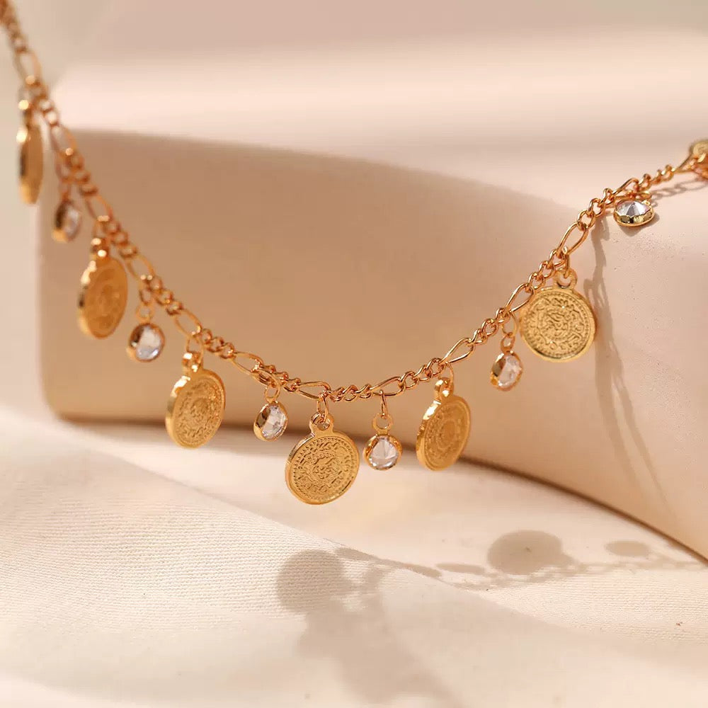 Gold-Plated Coin Charm Anklet
