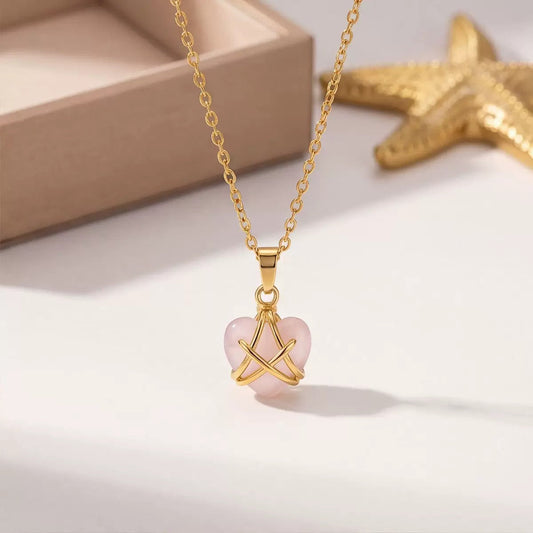 18K Gold Plated Pink Heart Star Pendant Necklace