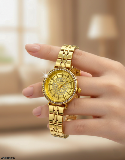 WHL00737 HWR Round Stone Bezel Women's Watch - WHL