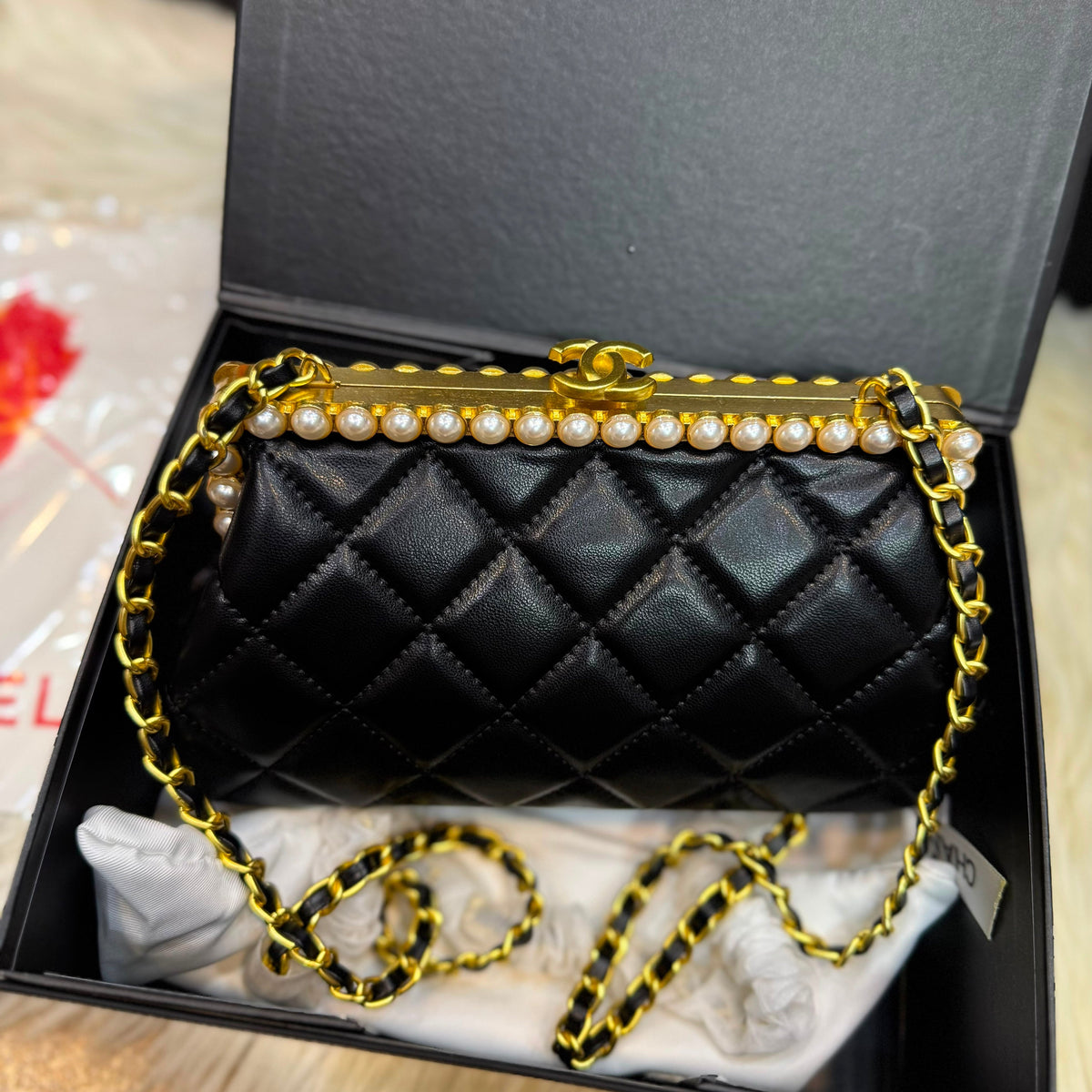 Chanel Clutch in Pearly Lambskin-Box Packaging