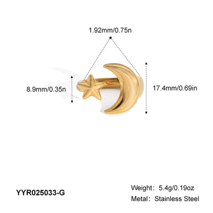 Celestial Crescent Moon & Star Open Ring