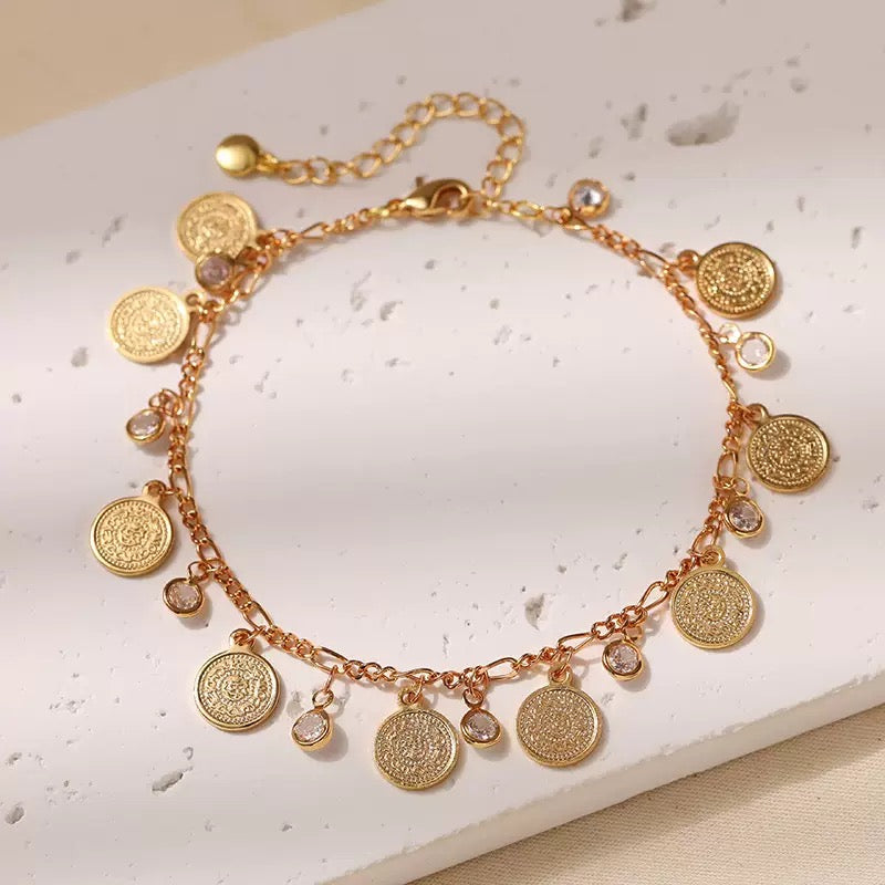Gold-Plated Coin Charm Anklet