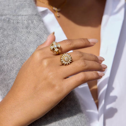Sunflower Crystal Spinning Fidget Adjustable Ring