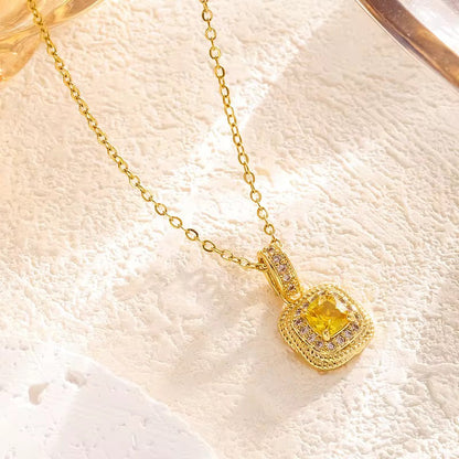 Vintage Cushion-Cut Yellow Crystal Halo Necklace