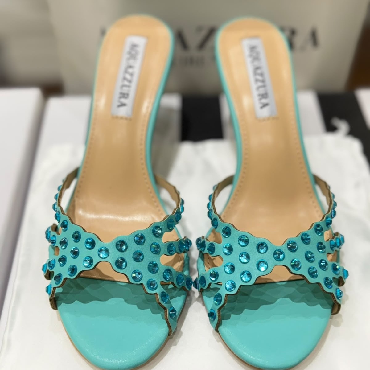 AQUAZZURA Tequila Mule 75 Heels - Box packaging