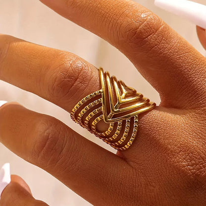 Bohemian Geometric Multi-Band Adjustable Ring