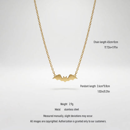 Gothic Gold Bat Pendant Necklace