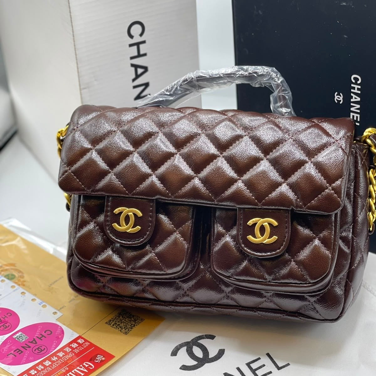 CHANEL DOUBLE POCKET TOP HANDLE- Box Packaging