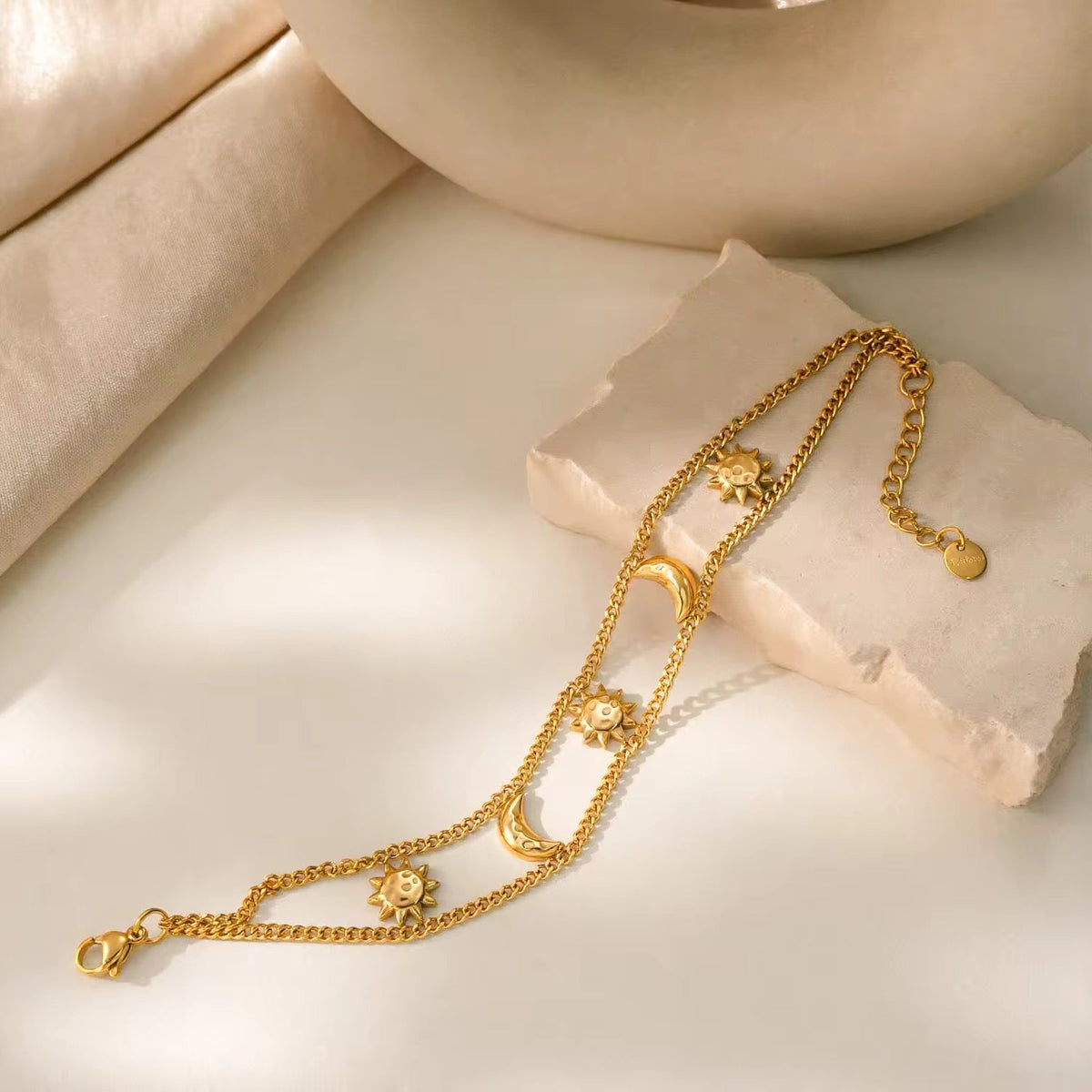 Celestial Sun & Moon Layered Bracelet