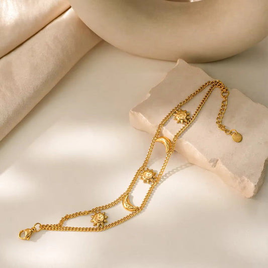 Celestial Sun & Moon Layered Bracelet