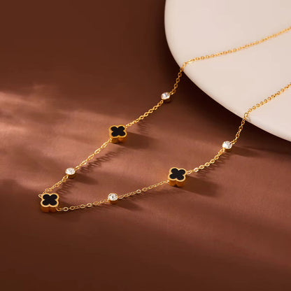 Vintage Black Clover Crystal Station Necklace