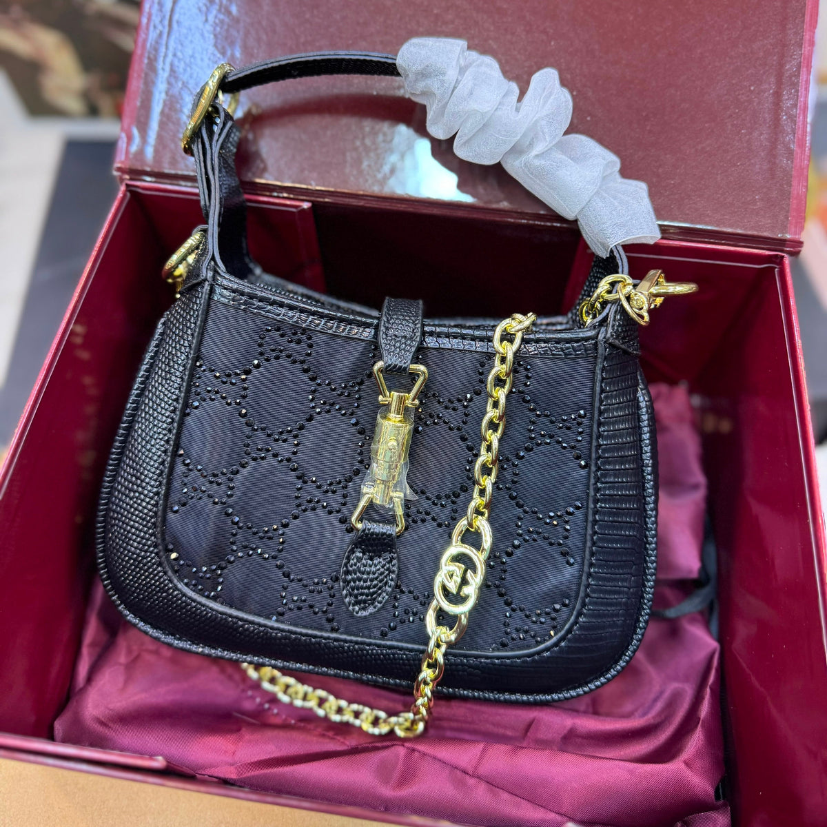 GUCCI Jackie 1961 Crystal GG Mini Shoulder Bag-Box Package