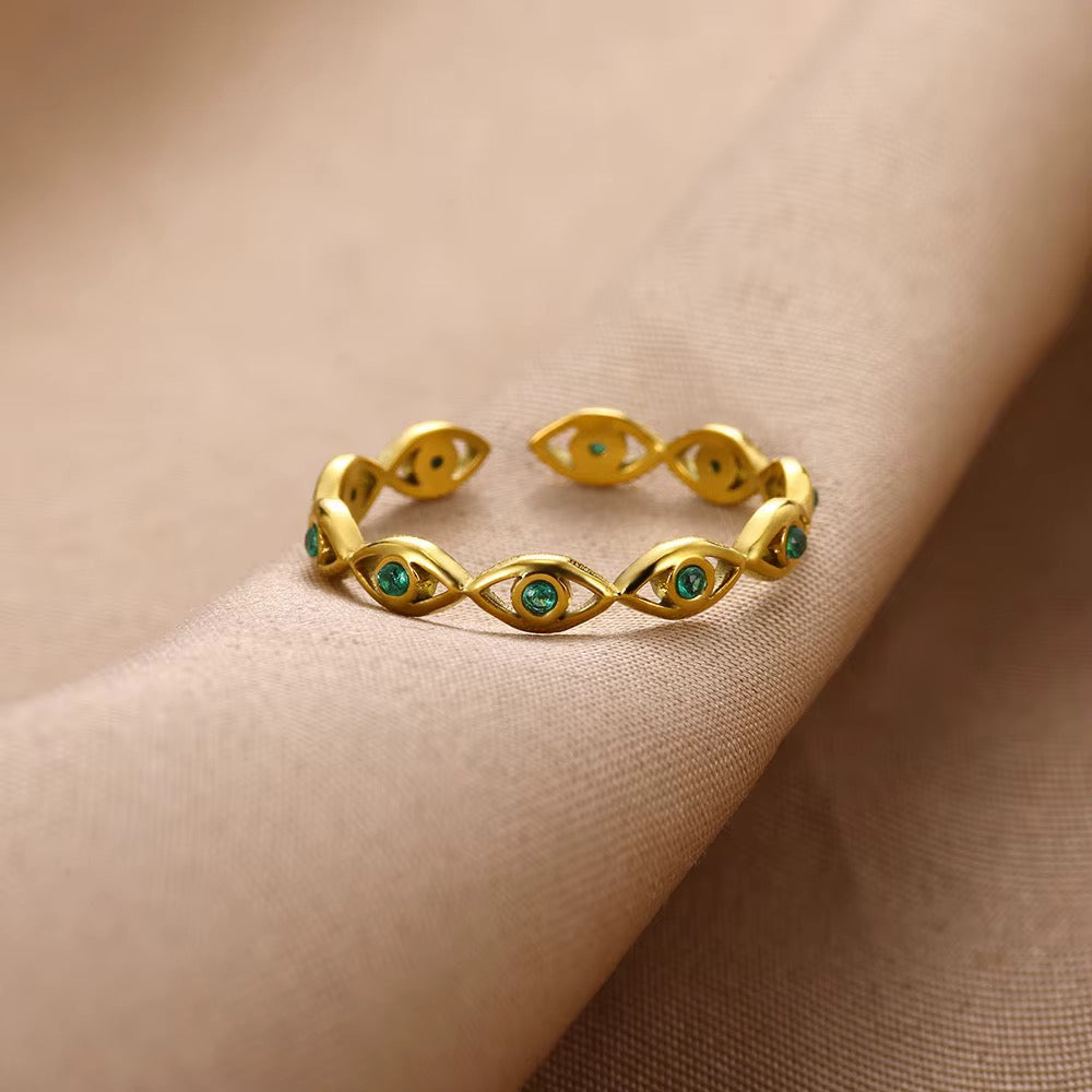 Golden Evil Eye Adjustable Ring