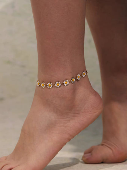 18k Gold-Plated Daisy Charm Anklet
