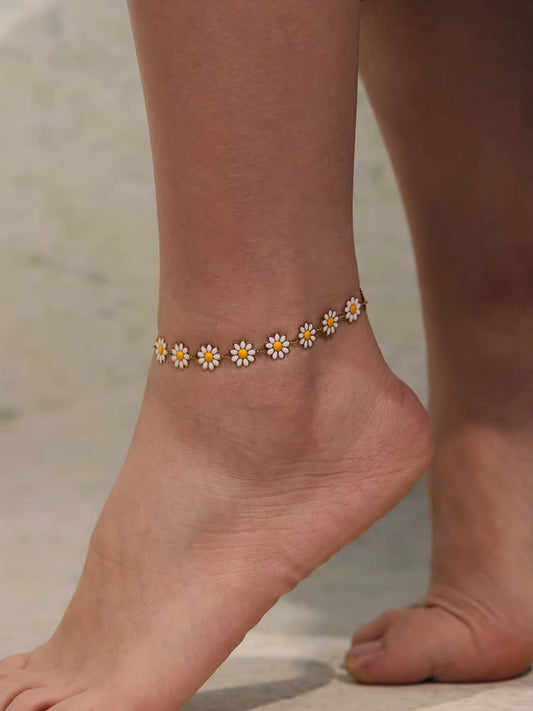 18k Gold-Plated Daisy Charm Anklet