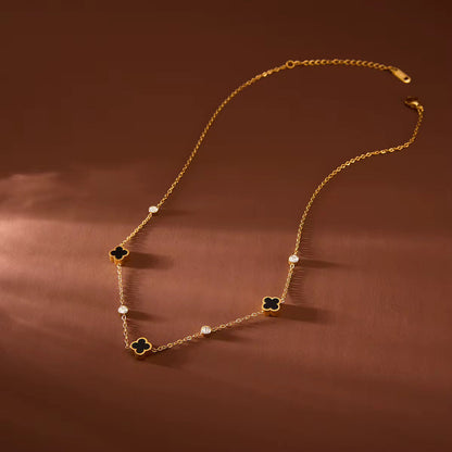 Vintage Black Clover Crystal Station Necklace