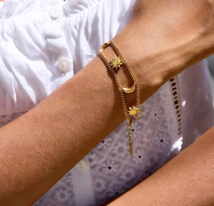 Celestial Sun & Moon Layered Bracelet