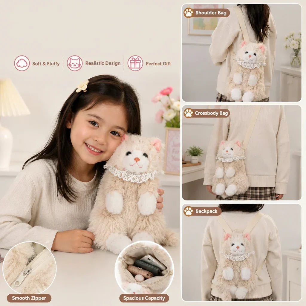 Plush Cat Stuffed Animal Kitty Shoulder Bag