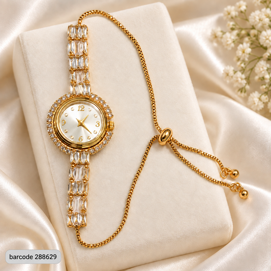 Zircon Adjustable Watch-06 (Golden/White)