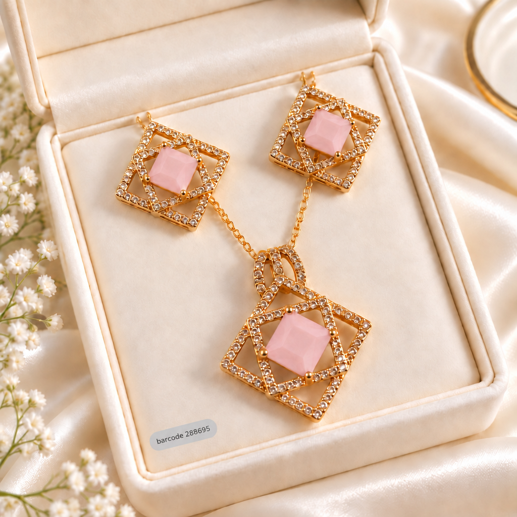 Zircon Locket Set-199 (Matte Pink)