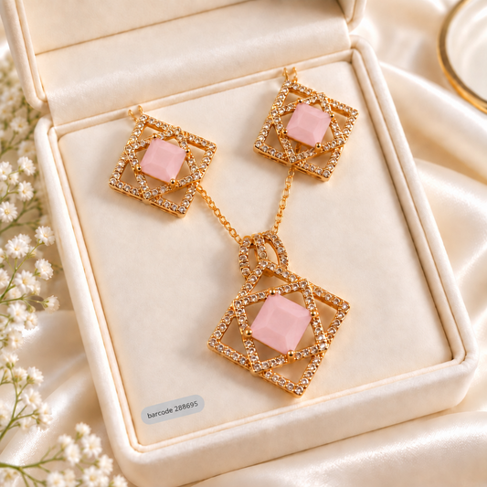 Zircon Locket Set-199 (Matte Pink)