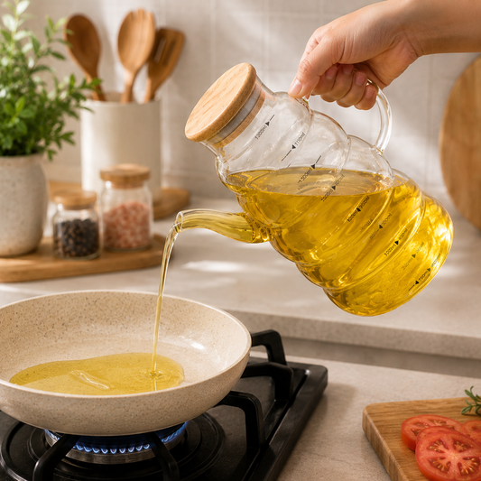 1.2L Glass Oil Jug with Airtight Wooden Lid & Precision Pour Stopper