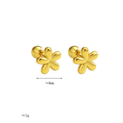 Gleaming Five-Petal Flower Gold Stud Earrings